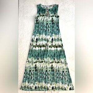 Long green printed dress